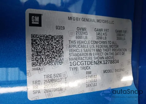 2019 Chevrolet Colorado Z71 from USA, damaged, VIN 1GCGTDEN2K1278834